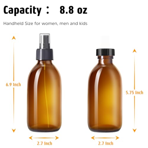 Amber Glass Spray Bottles 8.8 oz (2 Count)