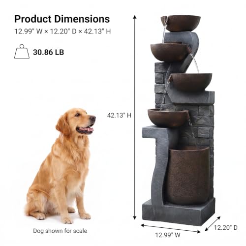 42" Tall Outdoor Fountain with LED Lights (Gray-42)