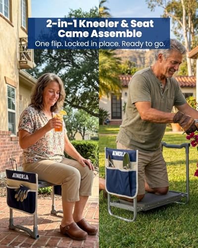 Foldable Garden Kneeler Seat Heavy Duty [Upgraded Widened Thick Kneeling Pad] Garden Stool with Large Garden Tool Bags with Pockets