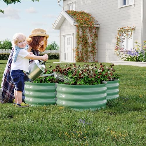 2 Pack Galvanized Raised Garden Bed (Green Petal-shaped / 4x4x1ft 2pcs)