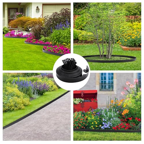 Landscape Edging Borders 33FT Extra Tall 4IN Outdoor Edging Borders Plastic Flexible with 30pcs Stakes (Black)