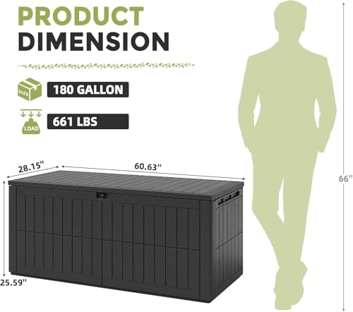 180 Gallon Deck Box Outdoor Storage Box Package Delivery Boxes for outside (Black / 180 Gallon)