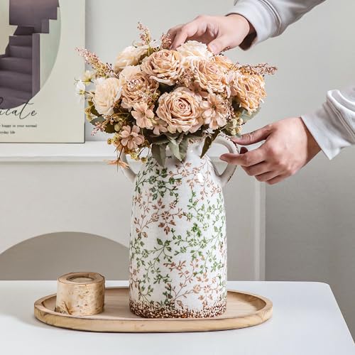 11.2" Rustic Ceramic Vase (06-green and Beige-11.2 in)