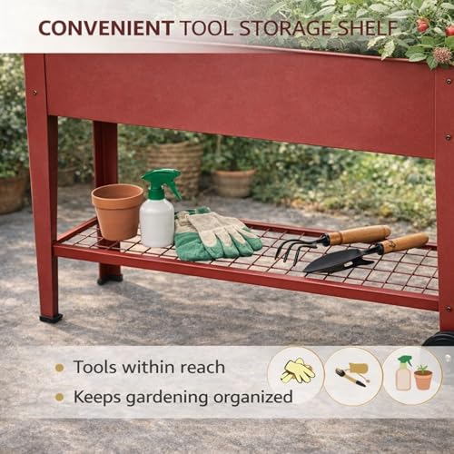 Elevated 40" Raised Garden Bed Outdoor with Wheels & Shelf for Mobility