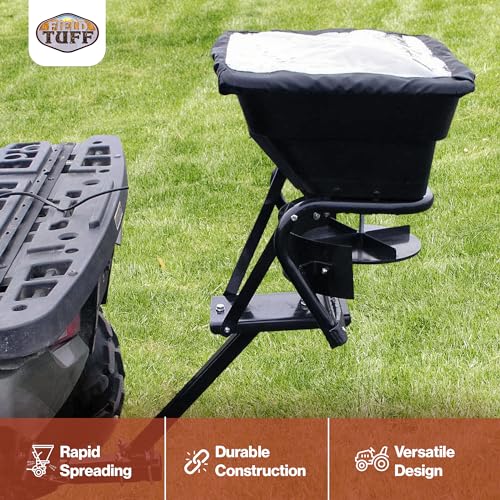 12V 80 Pound Capacity Grass Seed Fertilizer Spreader with Hitch Mount Receiver and Rain Protector for ATV