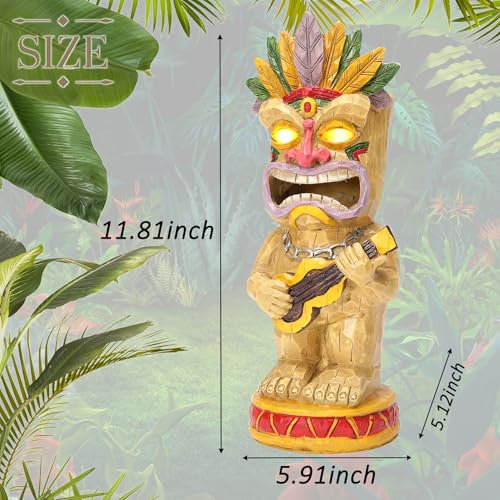 Solar Tiki Garden Statue with LED Eyes Outdoor Resin Ukulele Player Yard Decor Solar Light Hawaiian Style Lawn Ornament for Patio Porch Tiki Bar Decor Best Gift for Tiki Lovers (Ukulele Tiki Statue)