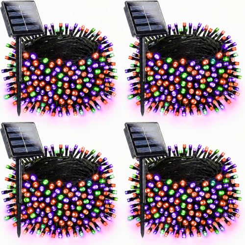 4 Pack Solar Halloween Lights Outdoor Waterproof (4 PACK / Orange Purple and Green)