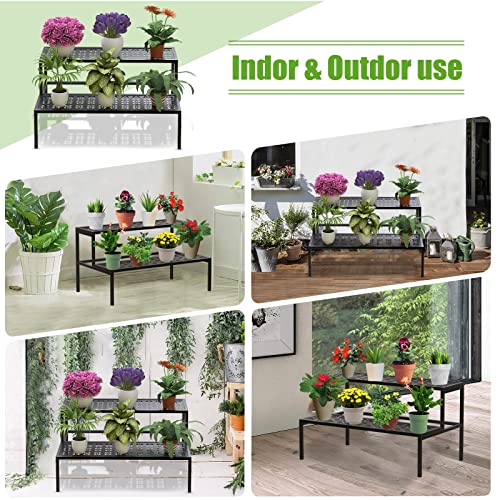 2 Tier Metal Plant Stand (Black / 27.6"L x 16"W x 16"H)