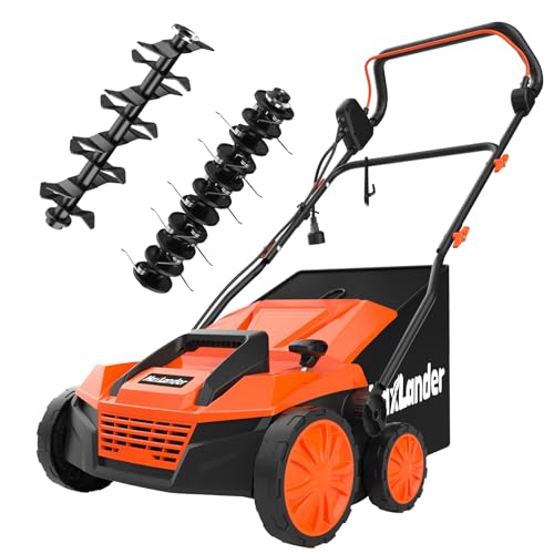 2-in-1 Electric Dethatcher and Scarifier, 15 Inch 13 Amp Corded Lawn Dethatcher with 5-Position Depth Adjustment, 45L Removable Collection Bag, Walk Behind Machine for Garden Yard Grass