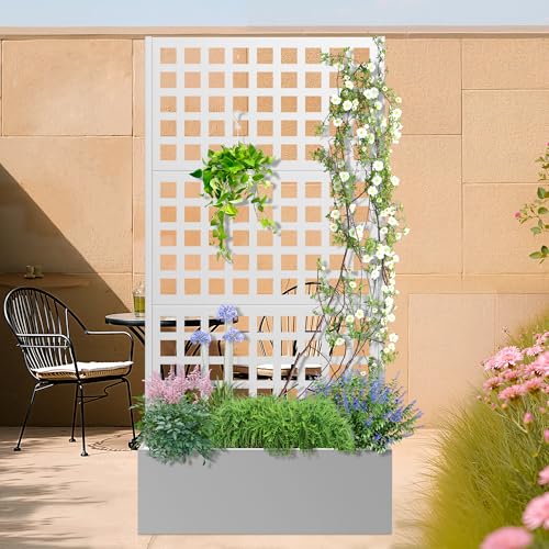 Metal Planter Box with Trellis and Drainage Hole