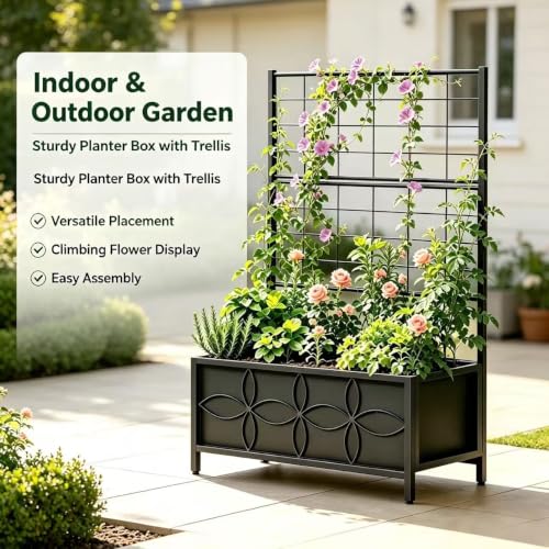 Sturdy Raised Garden Bed with Trellis