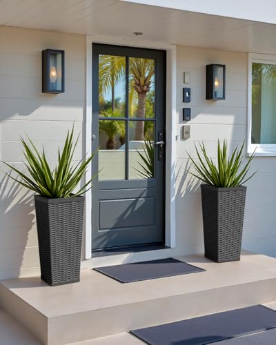 24 Inch Tall Plastic Planters with Rattan Texture (2 Count)