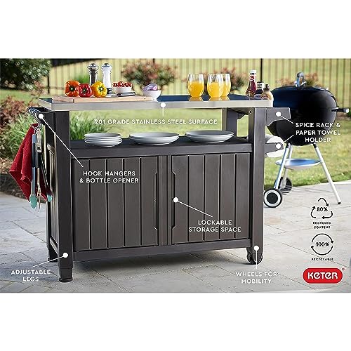 Outdoor Rolling Table Cart for Food Prep (Brown)