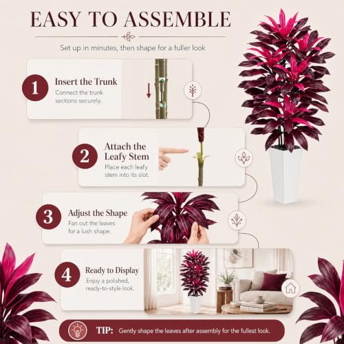 Artificial Dracaena Tree (Magenta – White Pot / 6FT)