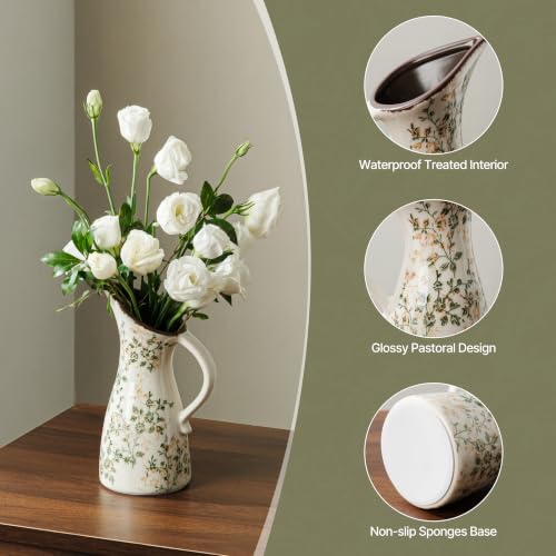 Ceramic Flower Vase for Home Decor (14-green and Beige)