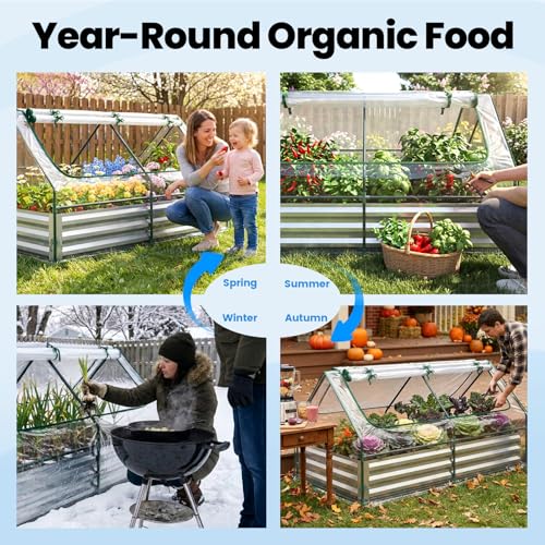6x3x1ft Galvanized Raised Garden Bed with Cover