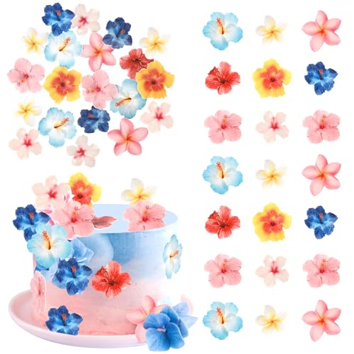 56 PCS Edible Flowers Cupcake Toppers Wafer Paper Flower Birthday Party Decorations Edible Hibiscus Wildflower Cupcake Picks for Baby Shower Wedding Birthday Party Cake Food Decorations Supplies (56 Count)