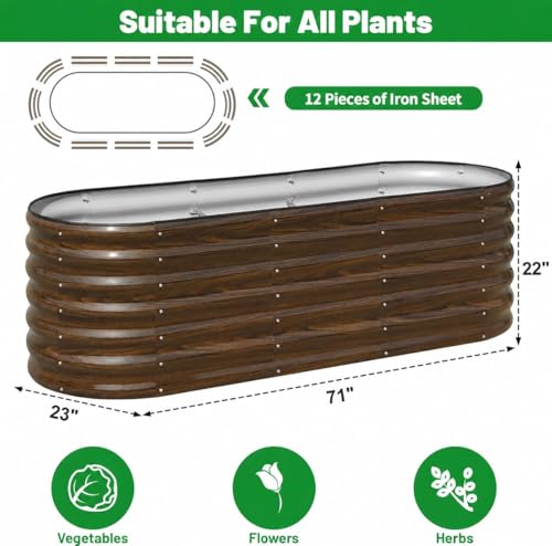 2 Pack Galvanized Steel Raised Garden Bed Kit (Brown / 6x2x2ft(2 Pack))