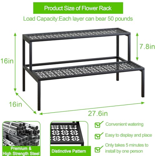 2 Tier Metal Plant Stand (Black / 27.6"L x 16"W x 16"H)