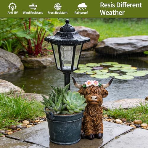 Solar Highland Cow Outdoor Statue