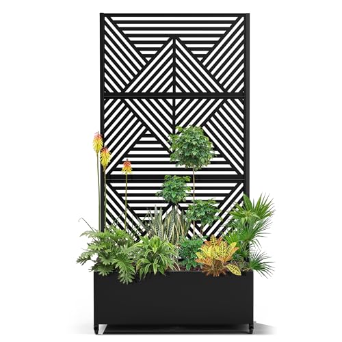15.7"×70.9"×35.4" Metal Raised Garden Bed with Trellis and Wheels