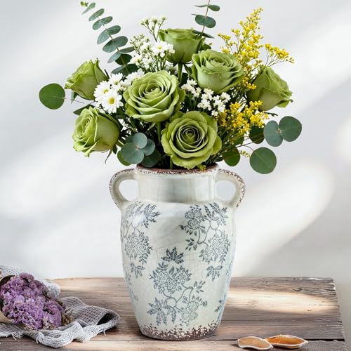 Vintage Blue and White Ceramic Vase (05-blue and White-9.4 Inch)