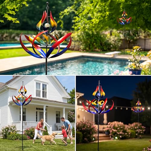 107" Large Solar Wind Spinner Outdoor Metal (Tulip)