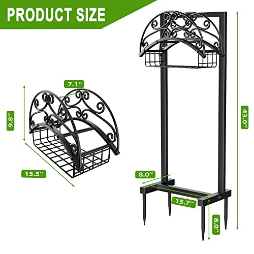 Garden Water Hose Holder with Storage Basket for Outside