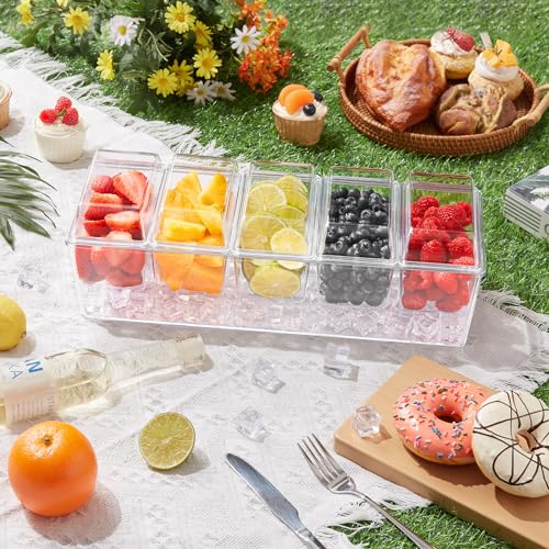 Chilled Condiment Container with Stainless Steel Spoons & Tongs