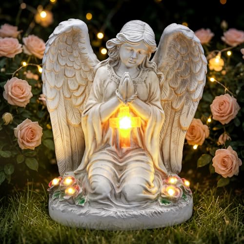 Solar Angel Garden Statues with Cross and 6 LED Lights (Angel)