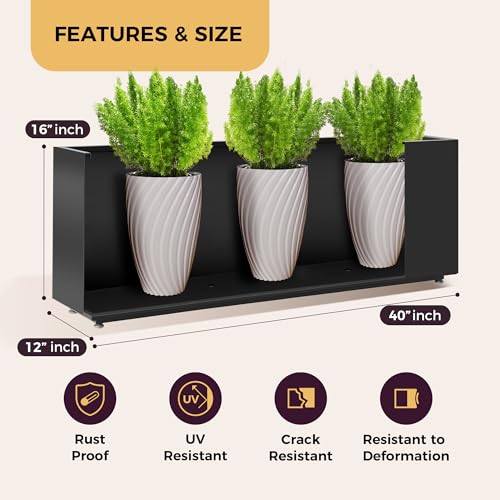 Outdoor Metal Planter Box 40Wx12Dx16H (40Wx12Dx16H / Black)