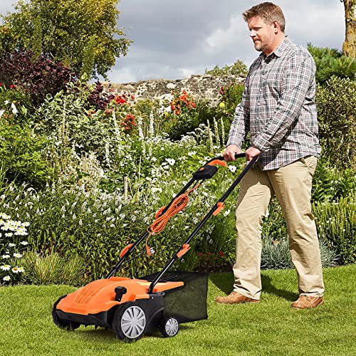 2-in-1 Lawn Dethatcher and Scarifier, 3 Level Depth Adjustable Weeder w/ 11 Gallon Collection Bag & 2 Removable Blades, 13-Inch 12 Amp Corded Electric Scarifier for Garden & Yard