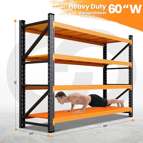 60” Wide Heavy Duty Metal Garage Shelving (Black Orange / 60"Wx24"Dx70" H)