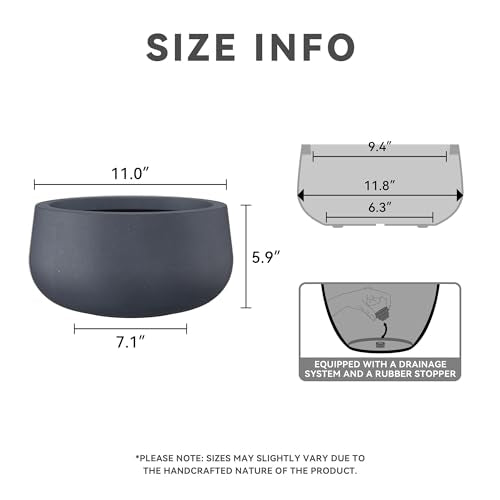 Charcoal Concrete Planter 16" Dia All (Dark Gray / 15.7"w)