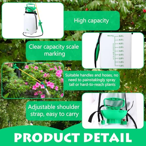 1.3 Gallon 5L Garden Pump Pressure Sprayer Watering Can Device for Watering Hanging Plant Basket Hard to Reach Pump Sprayer for Weeds
