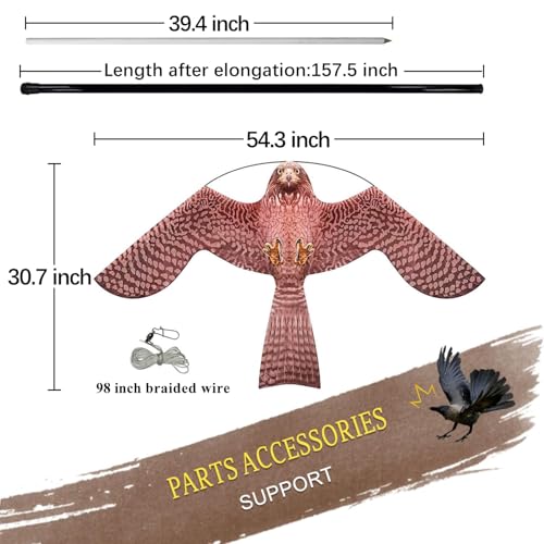 Bird Scarer Kite with 13ft Pole Bird Hawk Flying Kite