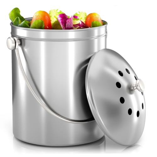 Countertop Compost Bin 1 Gallon (1 Gallon (Pack of 1) / Silver)