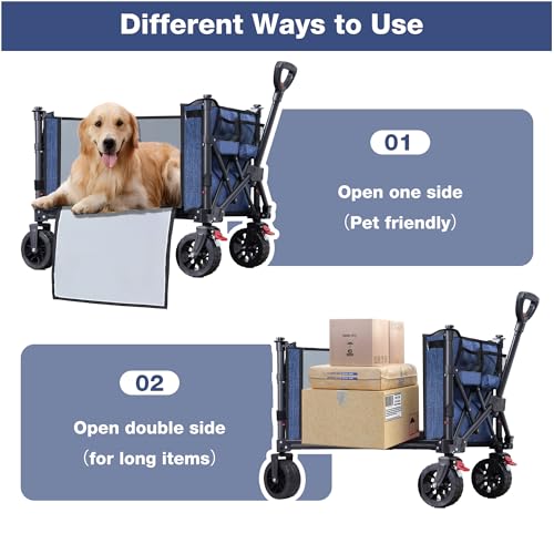 Collapsible Wagon Cart Foldable with Big Wheels Brakes