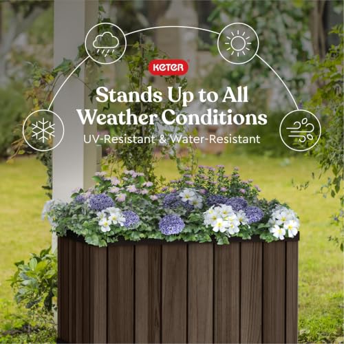 Signature 21.7 Inch Tall Rectangular Large Wood Look Planter for Indoor or Outdoor Flower Pot Ideal for Patio Deck and Front Porch Decor