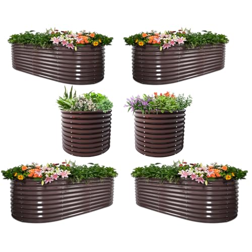 Anleolife 6 Bed 6x3ft Oval & 3ft Round Raised Bed Set (Set of 6 / Glade-white)