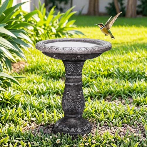 24.4” H x 20” Dia Outdoor Birdbath with Intricate Floral Carvings Pedestal