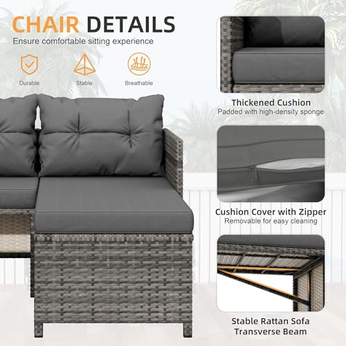 3 Pieces Outdoor Patio Furniture Set (Dark Gray)
