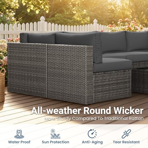 Patio Sectional Furniture Set (Grey / 7 Pieces)