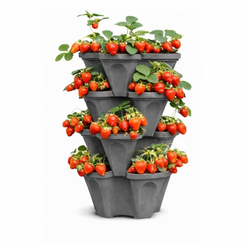 Vertical Garden Planter 4 Tier Stackable System 16 Plants (Slate Gray / Large)