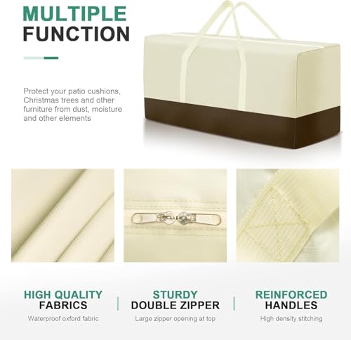 2 Pack Extra Large Patio Outdoor Waterproof Cushion Storage Bag (2 Pack Beige)