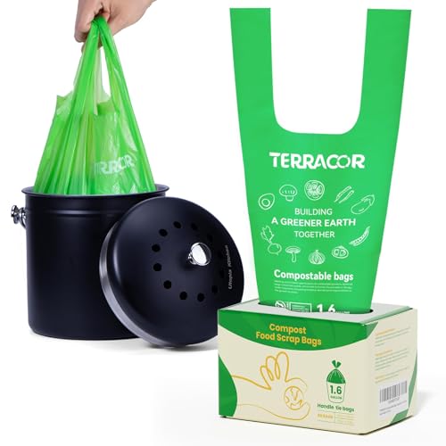1.6 Gallon Compostable Food Scrap Bags Handle Tie for Kitchen Countertop Bin (50 Count)