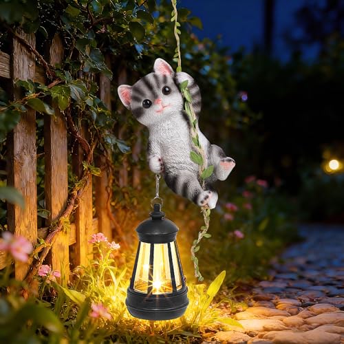 Solar Hanging Cat Statue