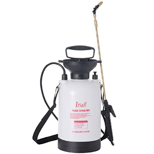 Portable Garden Pump Sprayer Brass Wand Shoulder Strap for Yard Lawn Weeds Plants 1.3Gal (White / 1.3 Gallons)