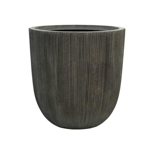 14.8" H Tapered Ribbed Large Plastic Planter with Drainage Hole & Plug (Vintage Black / 14.8in)