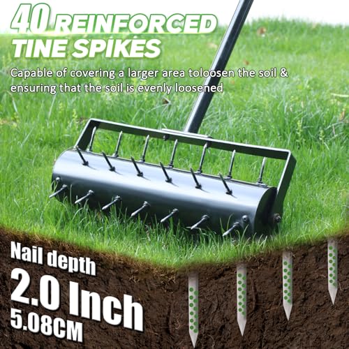 Rolling Lawn Aerator Roller with 42 Reinforced Steel Spikes